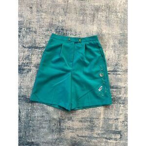 Vintage David Smith Teal Embroidered Floral Strawberry Shorts Size 6